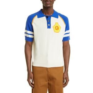 Rhode Colorblock Wool & Cashmere White Blue Preppy Polo Shirt‎ Men's Large NWT